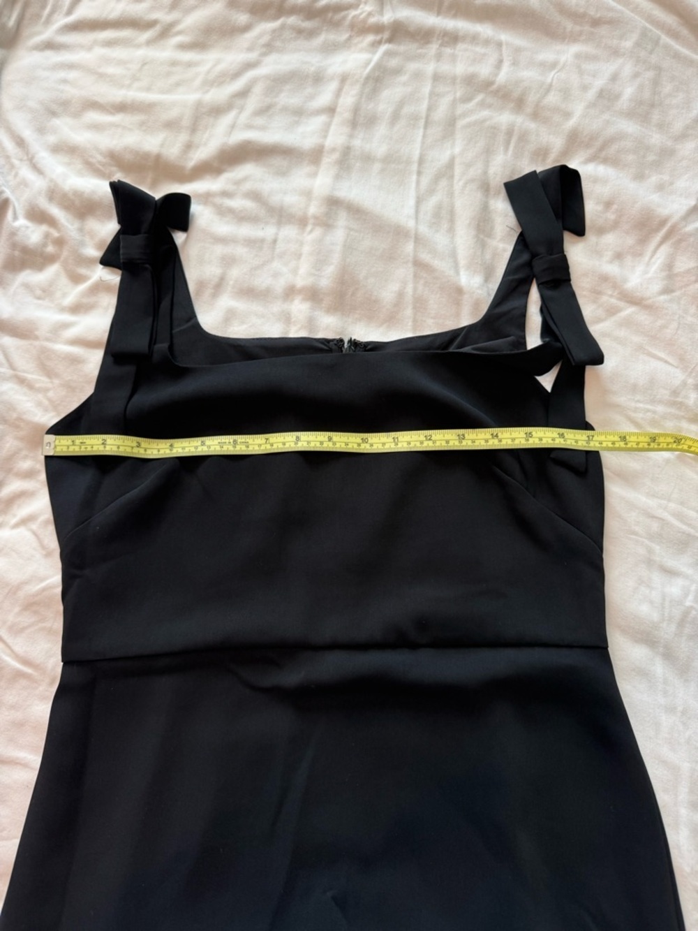 Ann Taylor Black Square Neckline, Bows on Shoulder Mini Dress - Picture 5 of 8